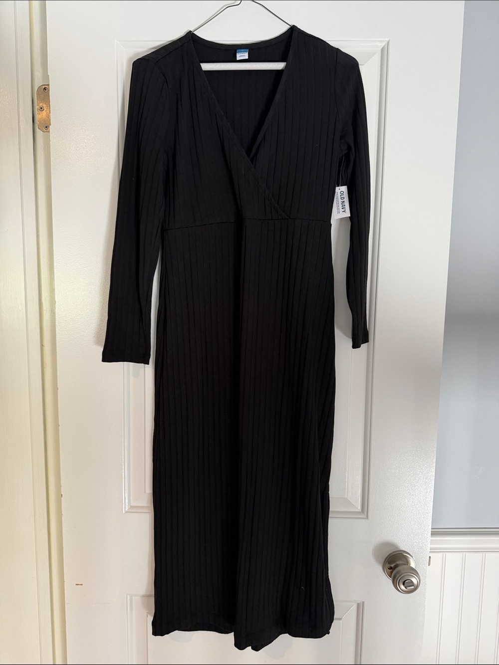 Old Navy Maternity Black Ribbed Wrap-Style Long Sleeve Dress